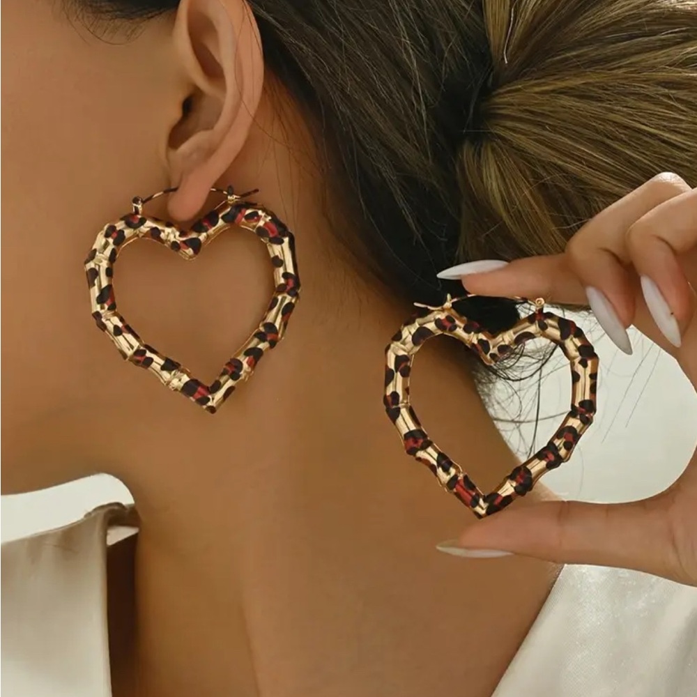 Gold and Black Heart-Shaped Textured Earrings